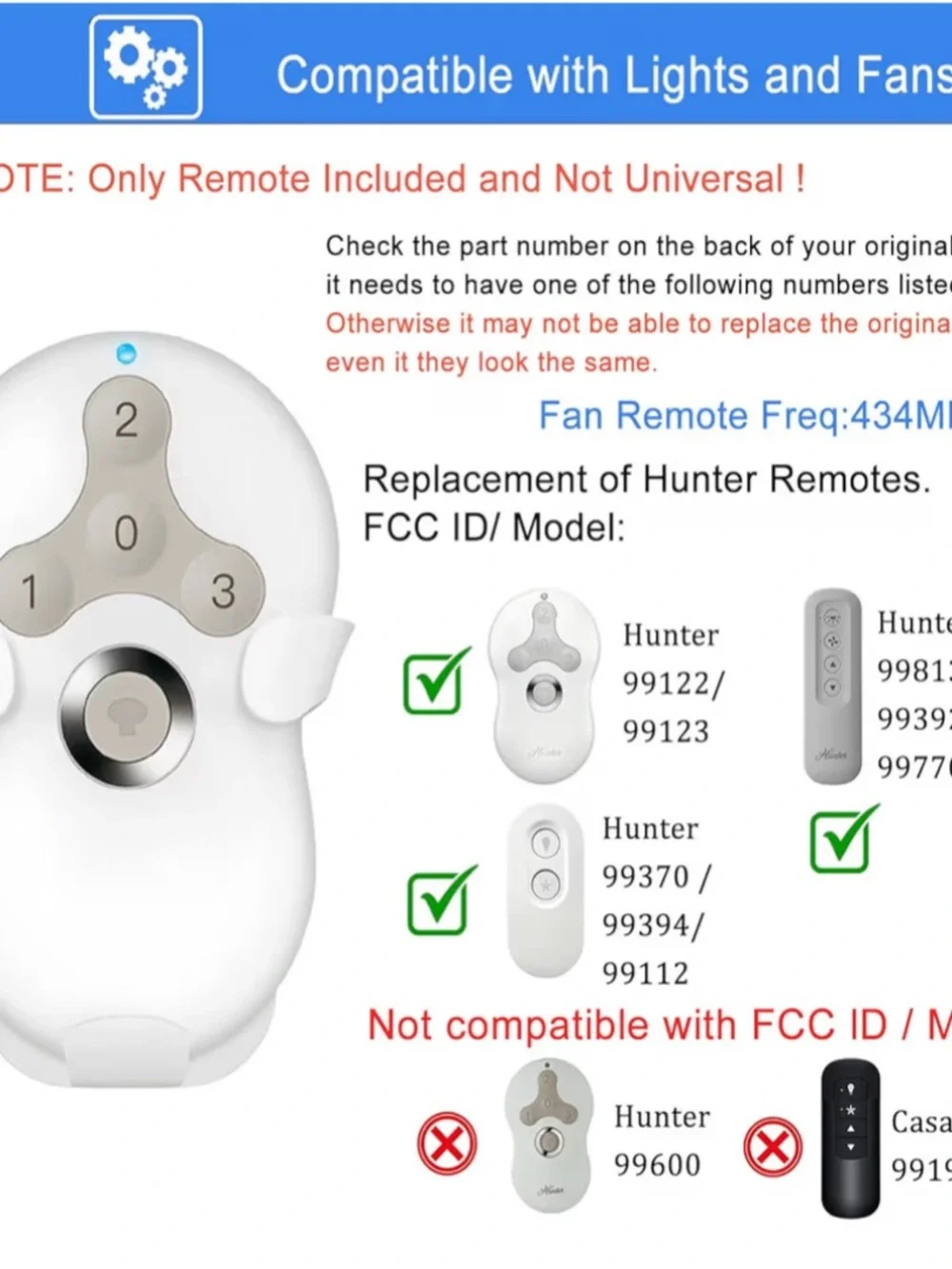 New Model RC-5T1 3-Speed Ceiling Fan Remote Control & Light Dimmer Replacement